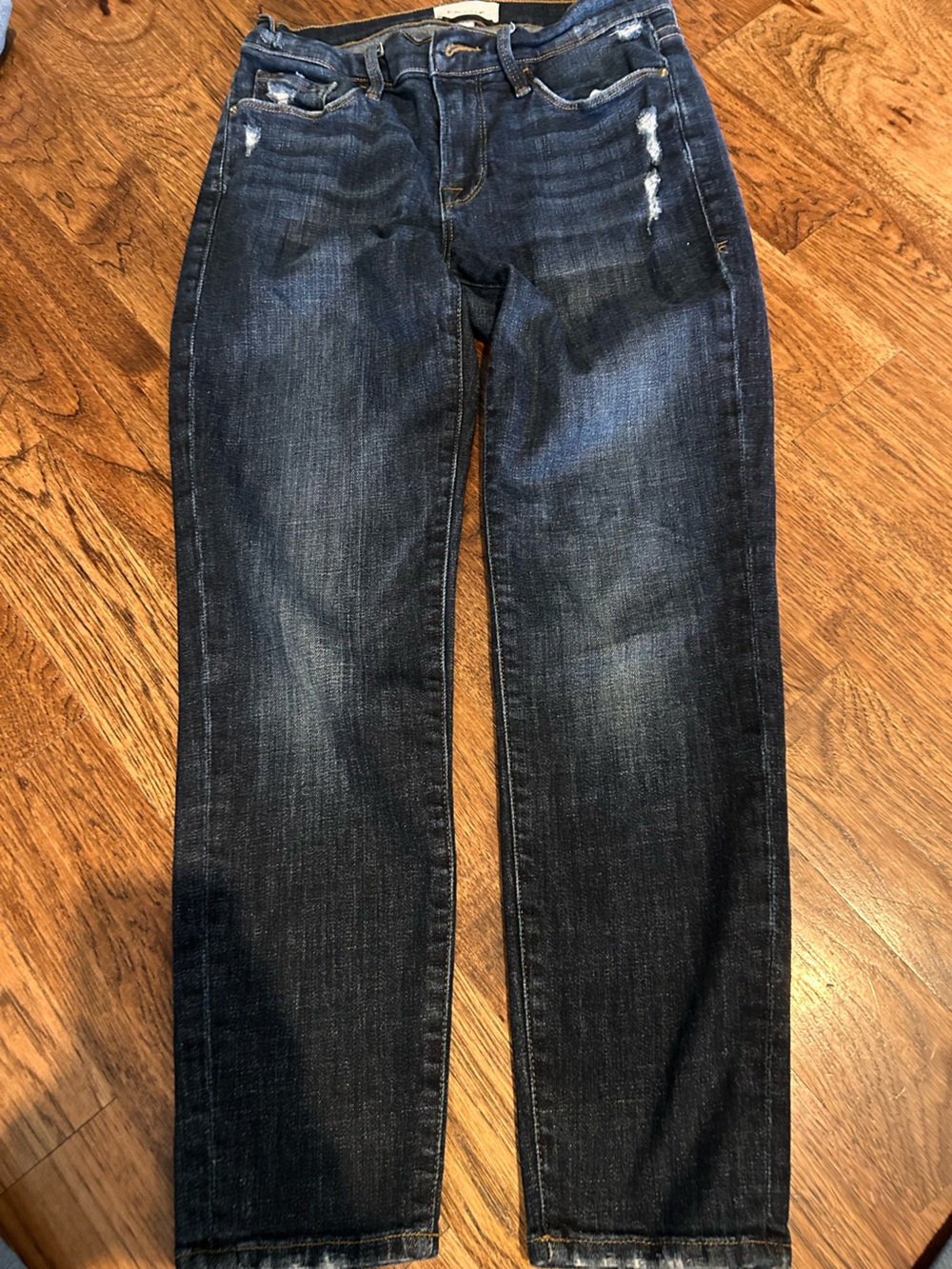 Frame Denim Indigo Straight Leg Jeans with Light Whiskering